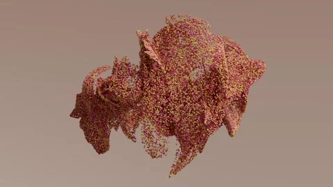 Abstract 3D pink and yellow particle splash on a beige background Stock Footage 338095785