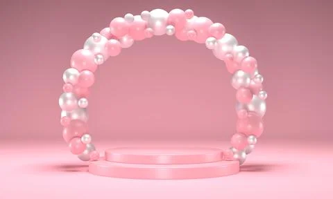 Abstract 3d pink background. 3d rendering with podium. Minimal scene.	 Stock-Illustration