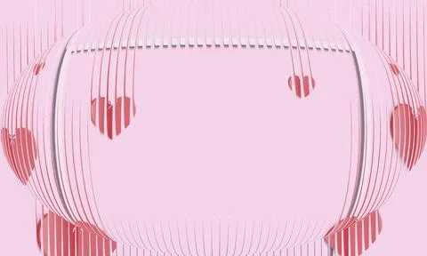 Abstract 3D Pink Sphere Background with Red Floating Hearts and Vertical Li.. Illustrazione stock