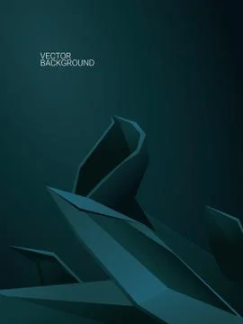 Abstract 3d polygonal vector background. Dark low poly wallpaper with plant and Stock Illustration