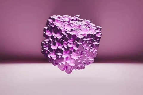 Abstract 3D purple fuzzy cube, artistic background or texture concept Illustrazione stock