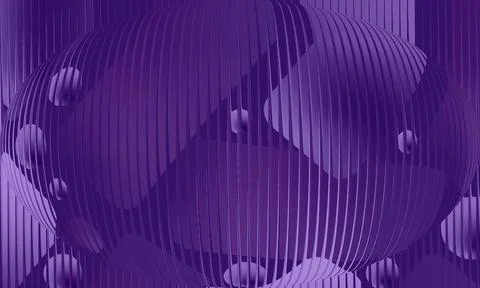 Abstract 3D purple oval sphere with vertical ribbed texture and geometric b.. Stock-Illustration