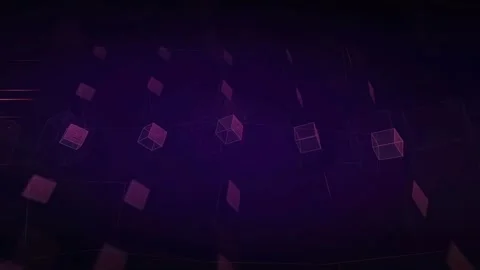 Abstract 3D purple wireframe cubes floating in a dark digital space with Stock Footage 339317653