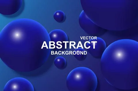 Abstract 3d realistic background with dynamic spheres. Falling blue balls with Illustrazione stock