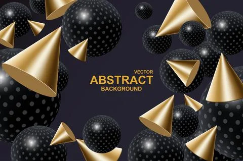 Abstract 3d realistic background with dynamic spheres. Falling black balls with Stock Illustration