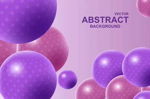 Abstract 3d realistic background with dynamic spheres. Falling purple and pink Illustrazione stock