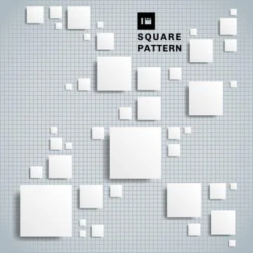 Abstract 3D realistic geometric shape white paper square pattern with shadow Stock Illustration