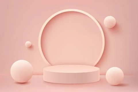 Abstract 3D realistic pink empty round podiums. Minimal scene for product dis Stock Illustration
