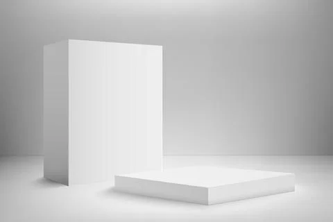 Abstract 3D realistic white empty square podium. Minimal scene for product .. Stock Illustration