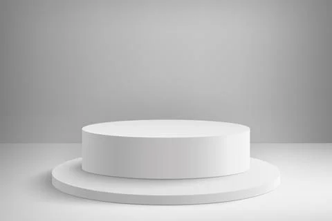 Abstract 3D realistic white empty round podiums. Minimal scene for product di Stock Illustration