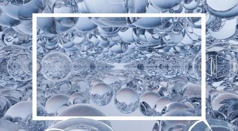 Abstract 3D rectangle neon with water bubbles inside, Sci Fi Futuristic Stock Illustration