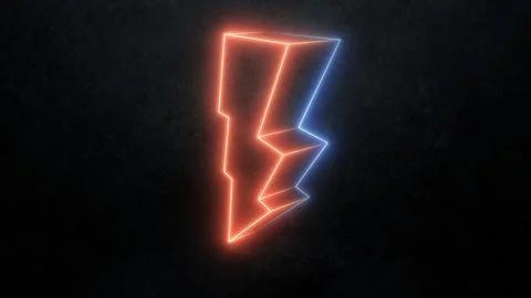 Abstract 3d red and blue neon glowing lightning bolt icon illustration. Stock Illustration
