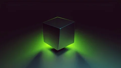 Abstract 3D render of 80s retro spinning geometric cube. Modern colorful neon. Stock Footage 128951812