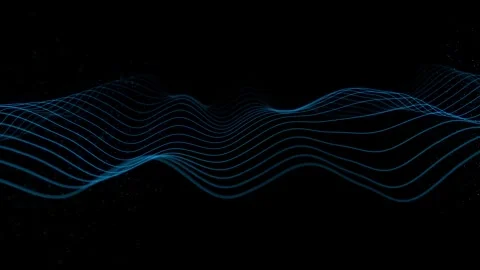 Abstract 3d render animation of wavy lines with glow particles with defocus.. Stock Footage 340457652