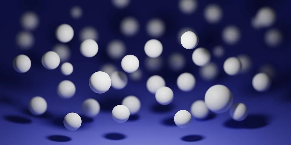 Abstract 3D render. Background with falling 3d balls. Dynamic flying bubbles. 스톡 일러스트