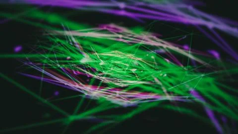 Abstract 3D render background of interconnecting green and purple futuristic sci Stock Illustration