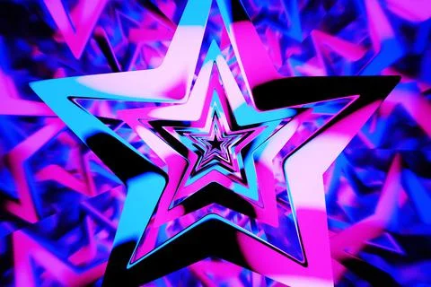 Abstract 3d render background with neon stars animation. Futuristic backgroun Stock Illustration