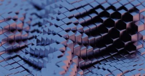 Abstract 3D Render of Blue and Purple Cubes - Geometric Pattern with Hexagona Stock Illustration