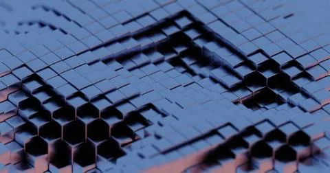 Abstract 3D Render of Blue and Purple Cubes - Geometric Pattern with Hexagona Stock Illustration