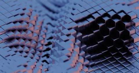 Abstract 3D Render of Blue and Purple Cubes - Geometric Pattern with Hexagona Stock Illustration