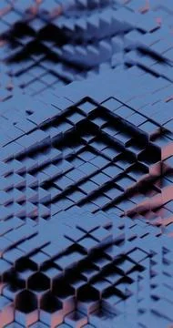 Abstract 3D Render of Blue and Purple Cubes - Geometric Pattern with Hexagona Stock Illustration