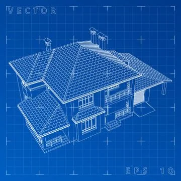 Abstract 3D render of building wireframe - Vector illustration Ilustración de archivo