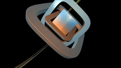 Abstract 3d render with chrome metallic rotating rings Illustrazione stock