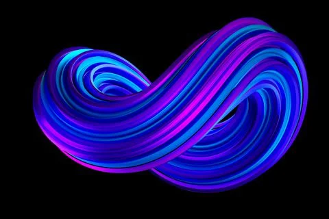 Abstract 3d render of colourful twisted shape with metallic surface lines Stock Illustration