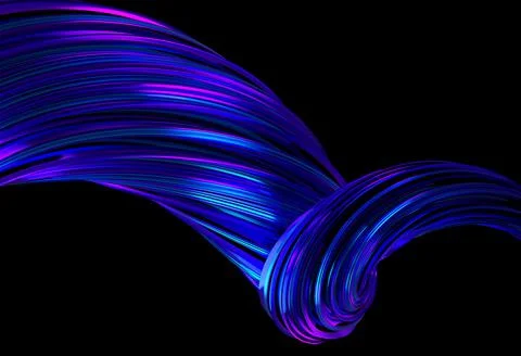 Abstract 3d render of colourful twisted shape with metallic surface lines Stock Illustration