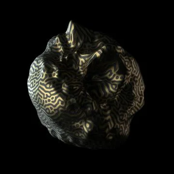 Abstract 3d render of deformed geometry. Golden pattern. Modern element. Sphe Stock Illustration