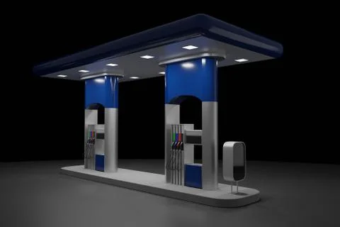 Abstract 3d Render design of gas station isolated on black background Stock Illustration