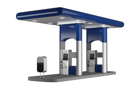Abstract 3d Render design of gas station isolated on white background Stock Photos