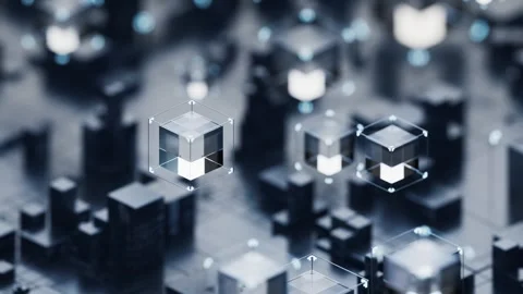 Abstract 3d render of digital block chain technology and data processing se.. Video stock 332338052