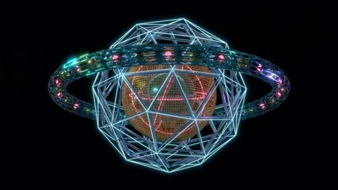 Abstract 3D render futuristic shiny sphere and objects rotating transforming Stock Footage 201735811
