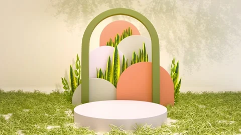 Abstract 3D render geometric  pedestal podium backdrop show display with gr.. Stockbeeldmateriaal 317645268