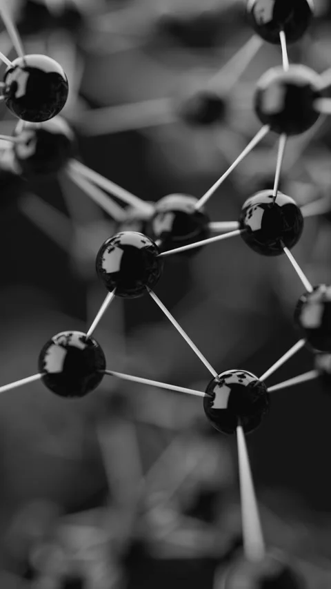 Abstract 3D render of glossy black molecular structure on dark background. Stock Footage 314838997