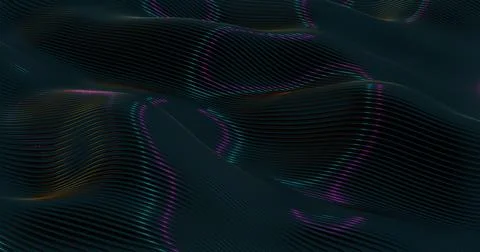 Abstract 3D Render of Glowing Waves with Neon Highlights - Futuristic Geometr Stock Illustration