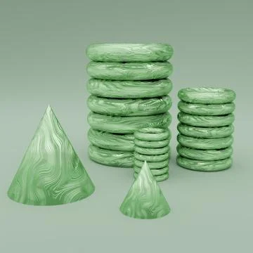 Abstract 3D render of group green torus Illustrazione stock