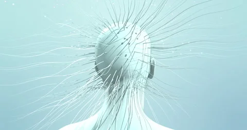 Abstract 3D render of human head linked to technology system. Stock Footage 318608422