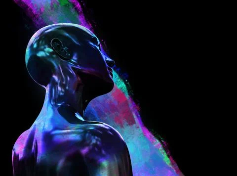 Abstract 3d render illustration of glossy back and purple blue palette colore イラスト素材