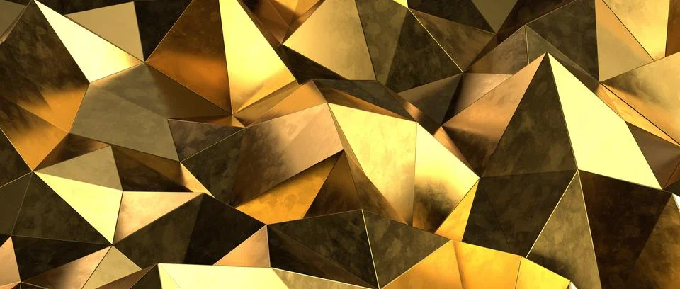 Abstract 3D render illustration, Surface gold crystal geometric triangle and  Illustrazione stock