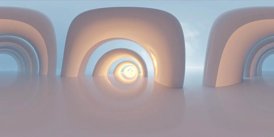 Abstract 3D Render of Infinite Looping Arches in a Surreal Landscape 360 Ilustración de archivo