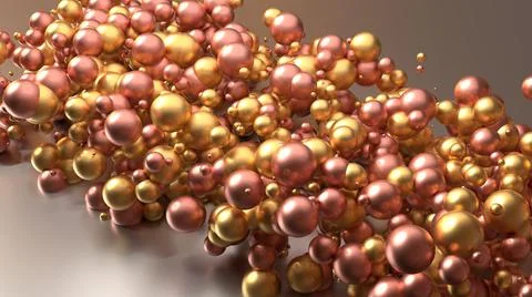 Abstract 3D Render, metallic ball particles chaotic pattern object background Stock Illustration