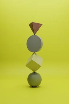 Abstract 3d render minimal vertical scene with multicolor geometric objects Illustrazione stock