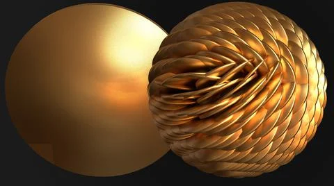 Abstract 3D Render, modern background, with golden round ball Illustrazione stock