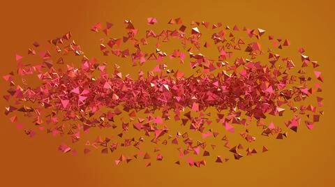 Abstract 3D Render, modern orange background, with geometric triangles particles Stock Illustration