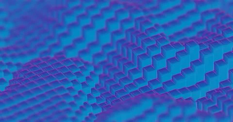 Abstract 3D Render of Neon Blue and Pink Cubes - Modern Geometric Pattern Stock Illustration