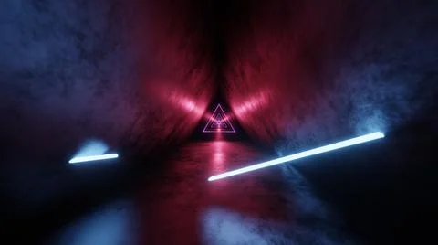 Abstract 3d render of neon, glowing light tubes, lasers and lines bouncing ar Stock Illustration