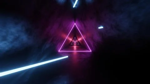 Abstract 3d render of neon, glowing light tubes, lasers and lines bouncing ar Illustrazione stock