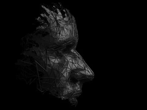 Abstract 3D Render of Polygonal Human Face Illustrazione stock